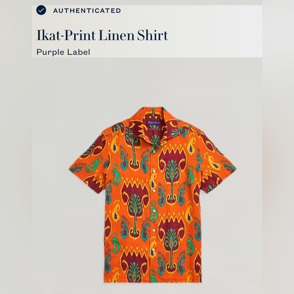 Purple label Ralph Lauren Ikat-Print Linen Shirt. 100% Authentic Purple label